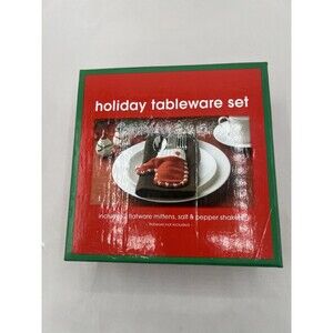 New CIB Holiday Tableware Set 2 Flatware Mittens & Snowmen Salt & Pepper Shakers